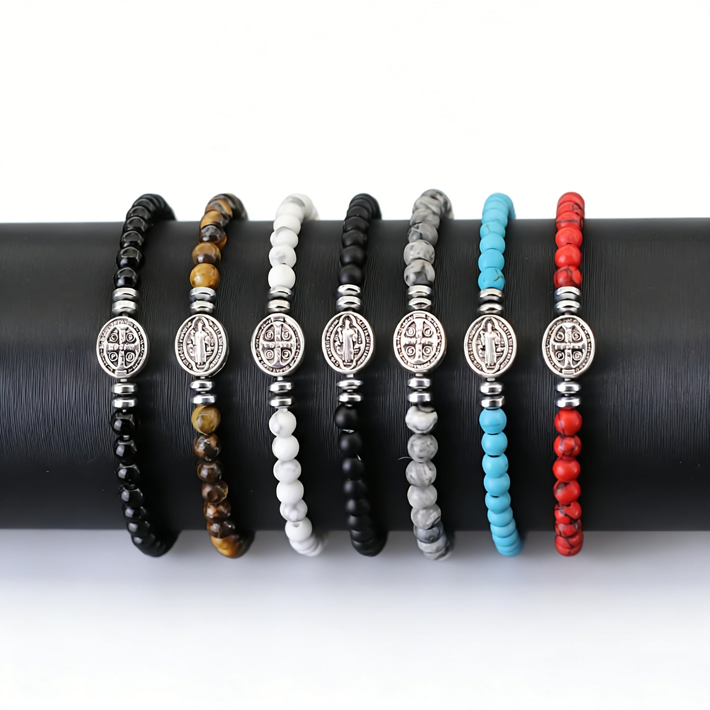 Benedict Cross Virgin Mary Tiger Eye Bracelet