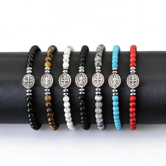 Benedict Cross Virgin Mary Tiger Eye Bracelet