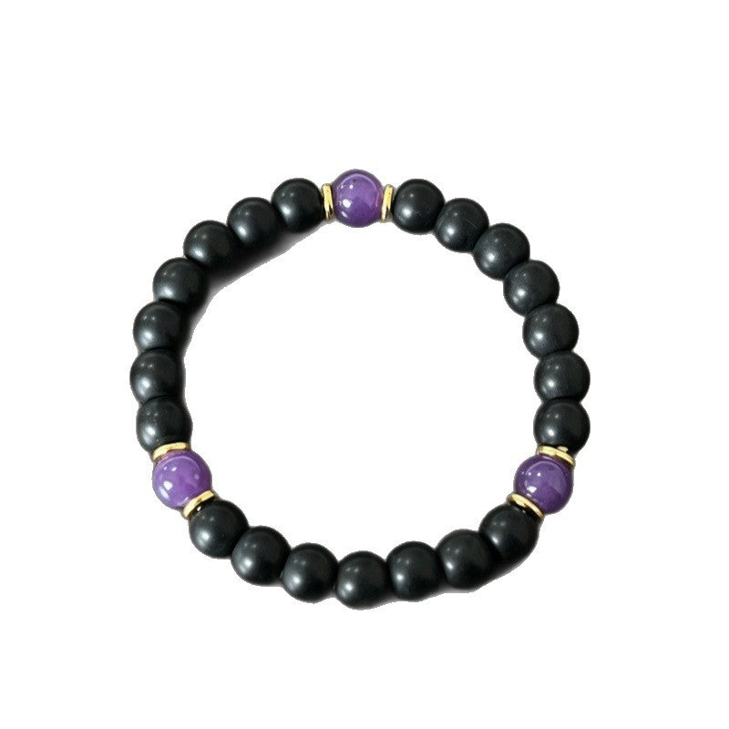 Xi Personalized Simple Black Frosted Amethyst Bracelets