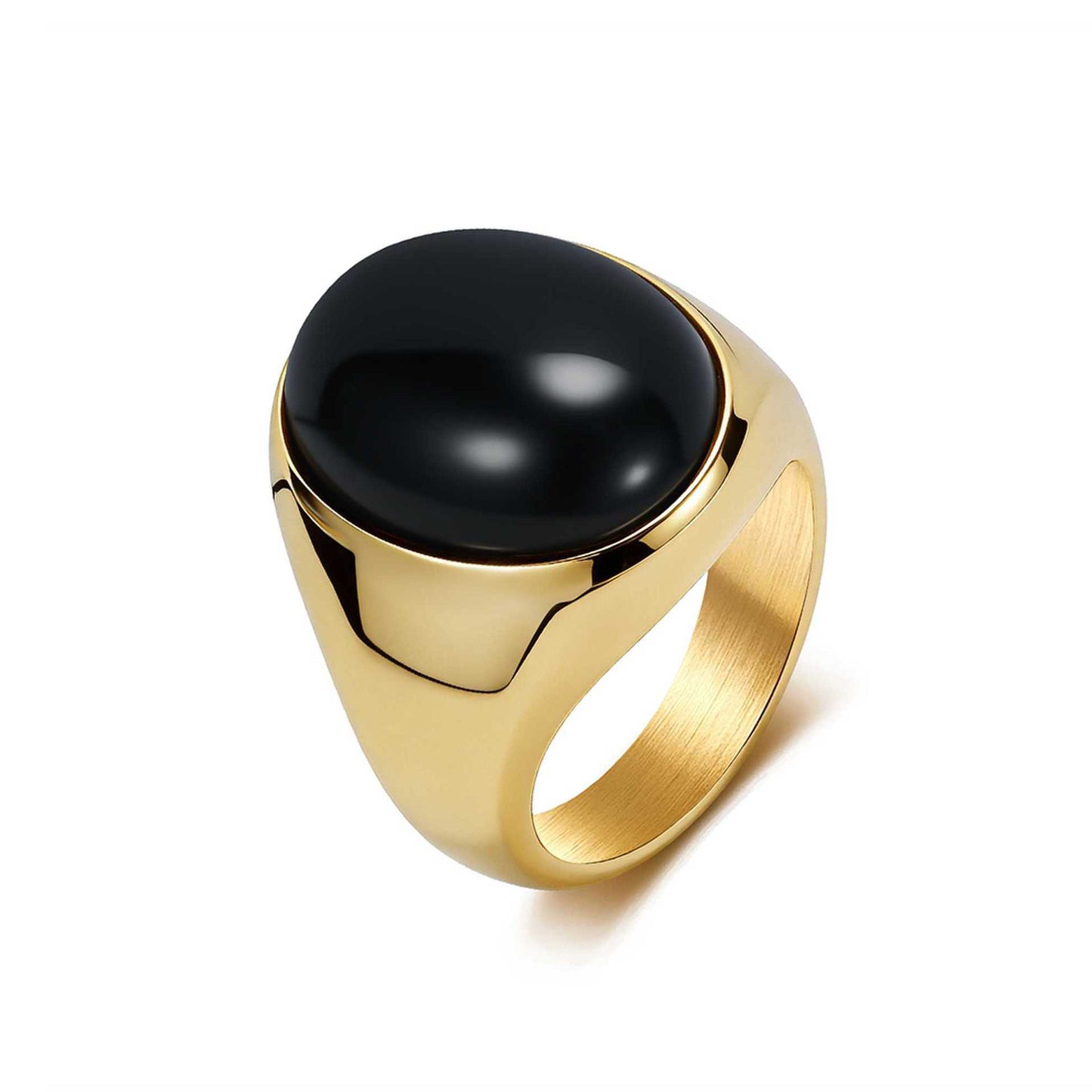 Simple Glossy Titanium Steel Mosaic Oval Tigereye Niche High Sense Rings