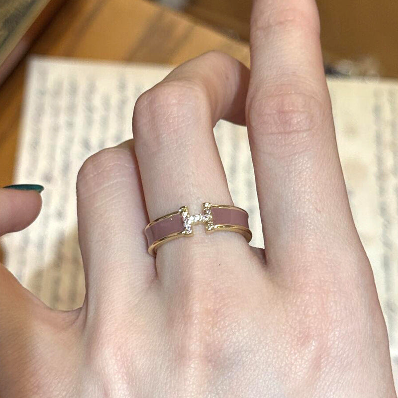 Women's Enamel Oil Dripping Craft Zircon White Cinnamon Milk Tea Brown Ring