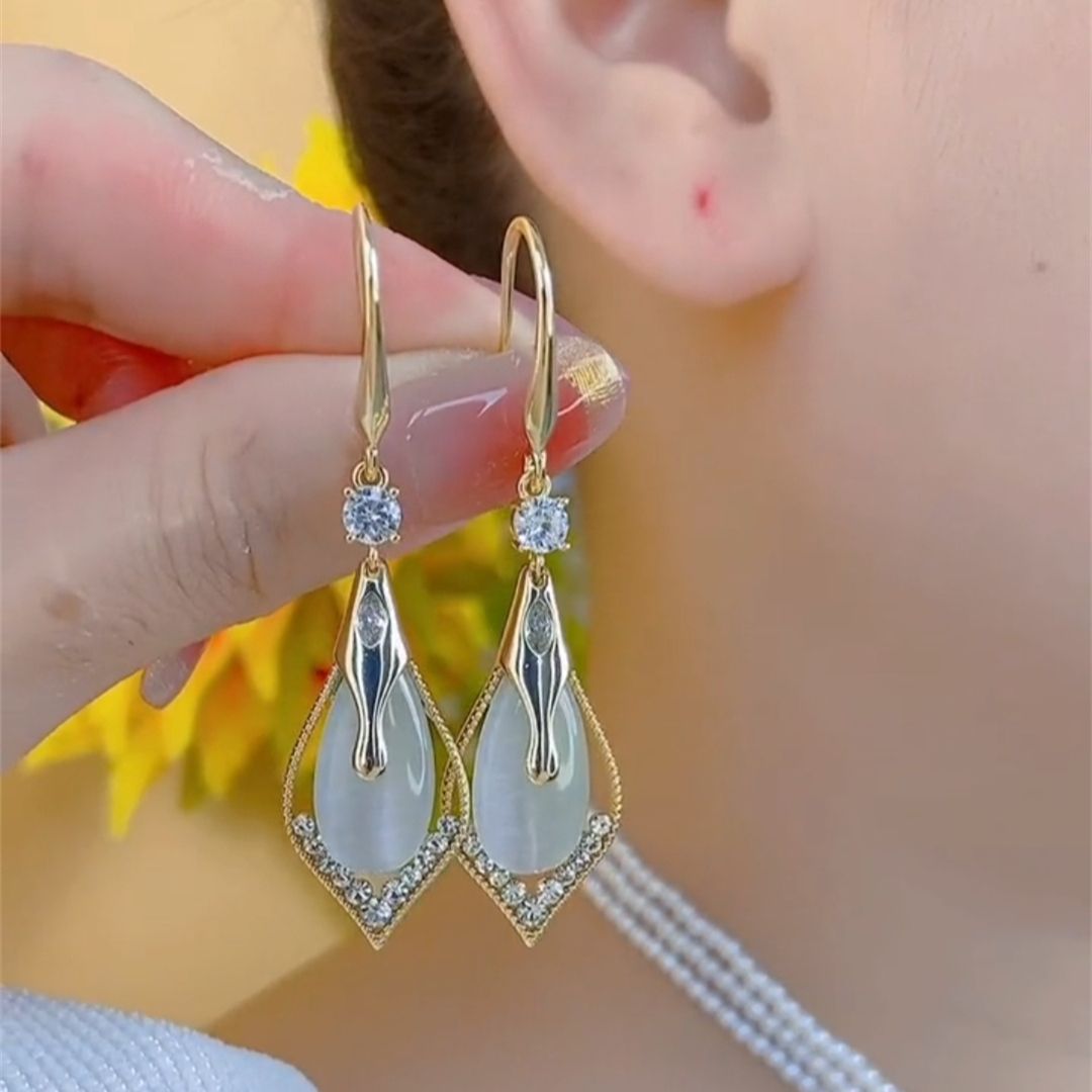 Women's Opal Water Drop Ear Hook Long Rings