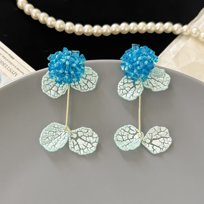 Needle Seaside Fairy Pearl Artificial Flower Tassel Female Stud Earrings