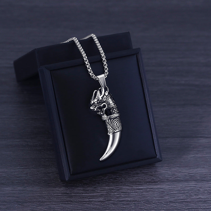 Men's Wolf Tooth Titanium Steel Stainless Hip Hop Niche Necklace