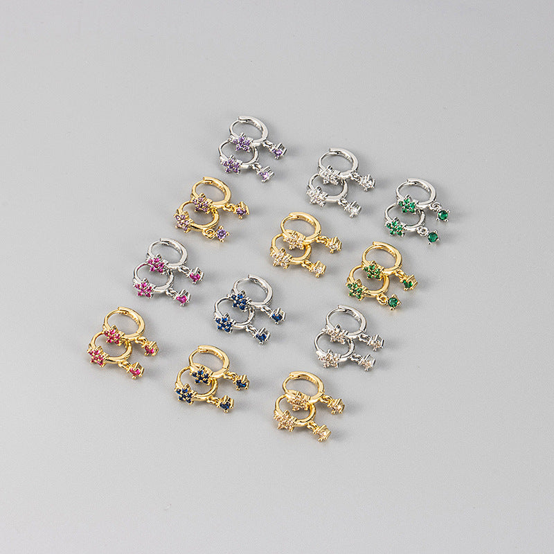 Multicolor Zircon Plum-shaped Personality Fashion Flower Ear Buckle