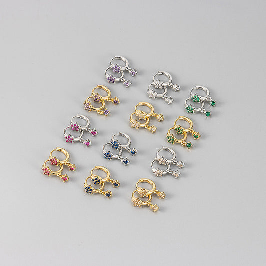 Multicolor Zircon Plum-shaped Personality Fashion Flower Ear Buckle