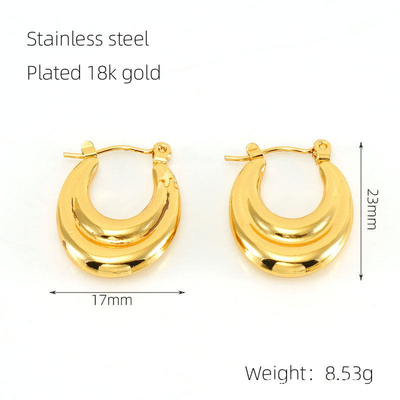 Women's Simple Round Glossy Stainless Steel For Gold Earrings