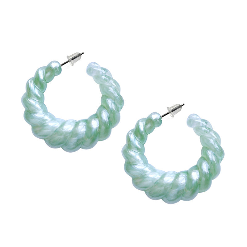 Pearl Shell Acrylic Twisted Pattern Wave Earrings