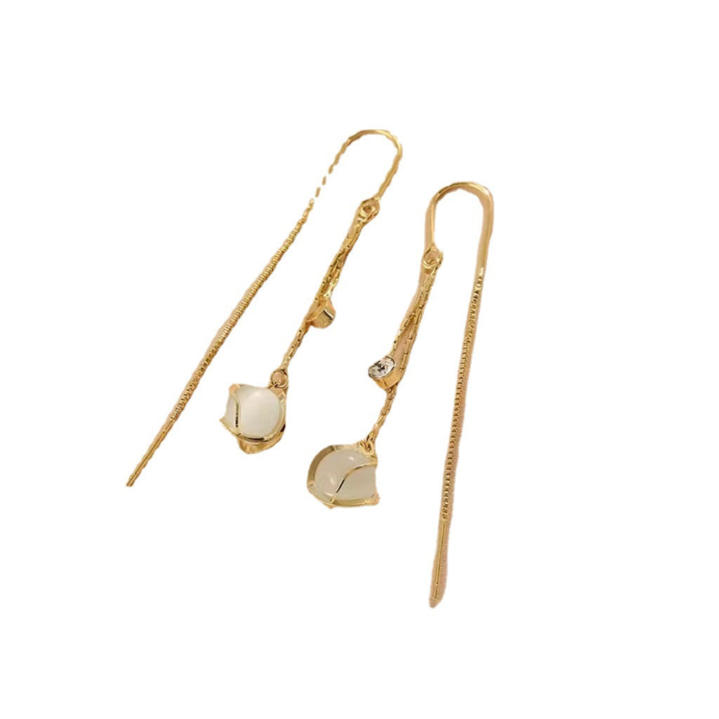 Women's Fashion Temperament Entry Lux Niche Super Fairy Long Hollow Opal Ear Line