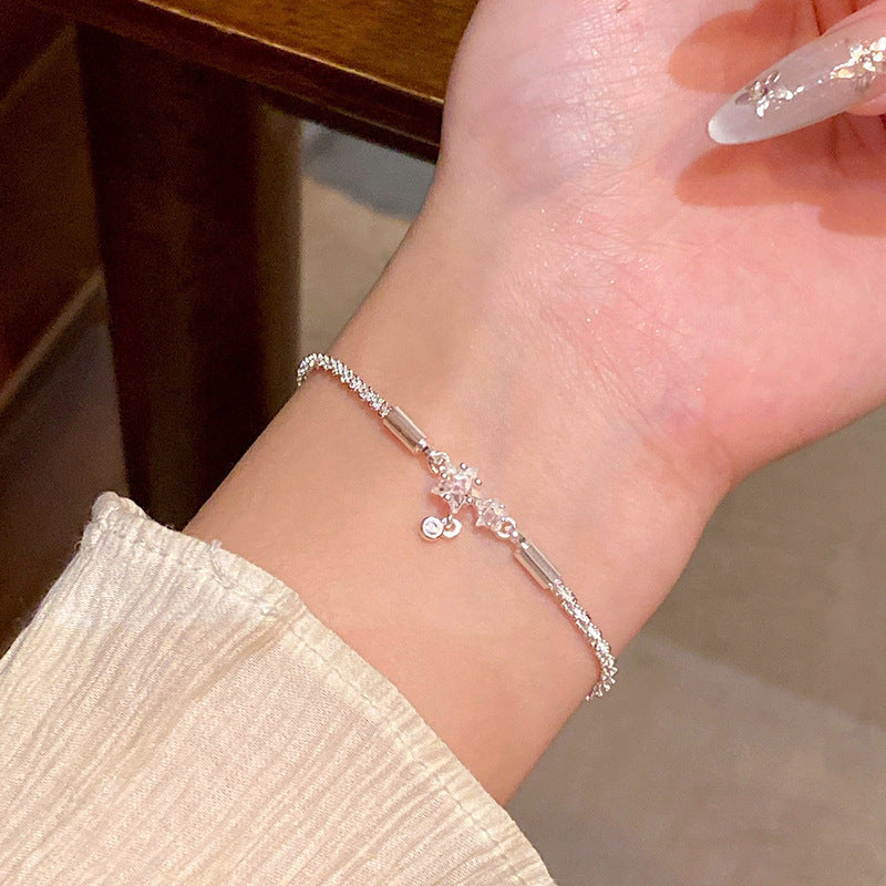 Zircon Titanium Steel Female Light Luxury Minority High-grade Pull Adjustable Bracelet