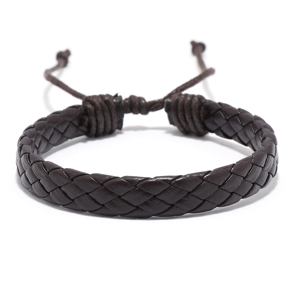 Hand-woven Black Leather Cord Adjustable Unisex Bracelets