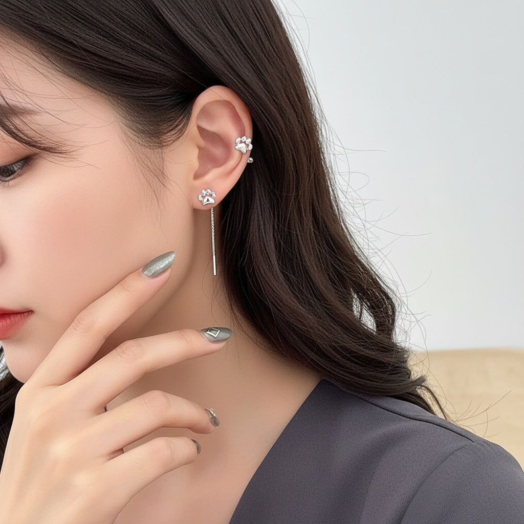 Fun Cat's Paw Soft Adorable Girly Style Small Chain Earrings