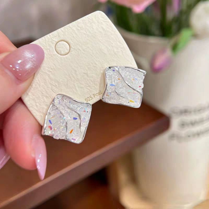 Rhombus Color Stripes Zircon Female High Sense Earrings