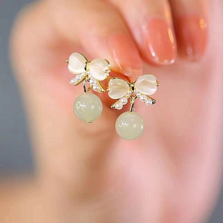 Luxury Gentle Temperament Opal Bow Female Earrings