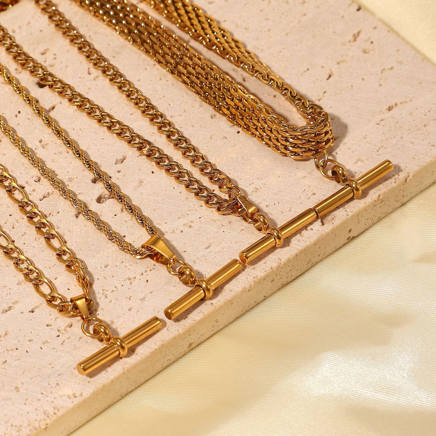 Hip Hop Gold Stainless Steel Bar Necklaces