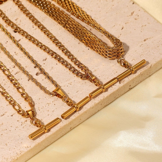 Hip Hop Gold Stainless Steel Bar Necklaces