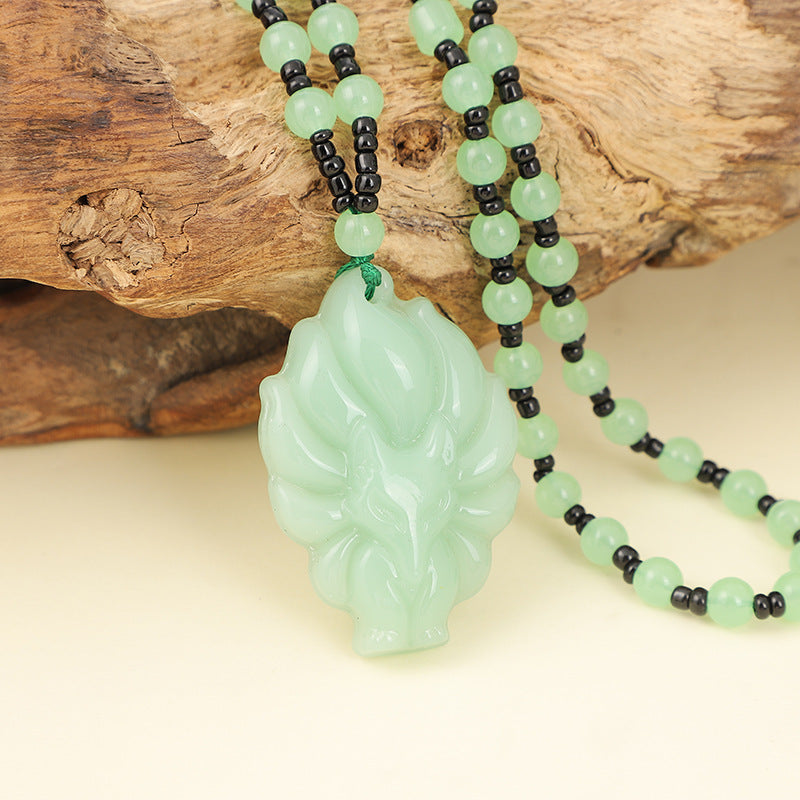 Women's Green Chalcedony Fox Mid-length Pink Crystal Jade Pendants