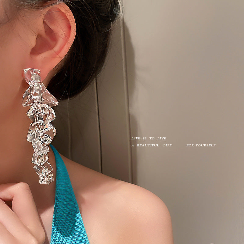 Acrylic Ice Cubes Retro Long High Profile Earrings