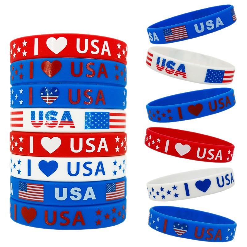 Silicone National Flag Stars Stripes Wristband Patriotic Theme Bracelets