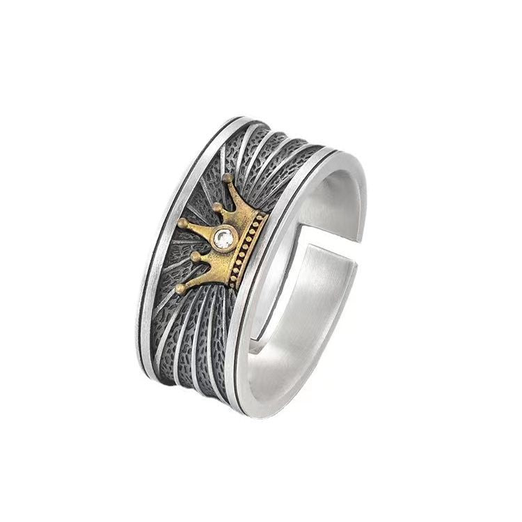 Men's Antique Finishing Opening Fashion American Crown High Ring