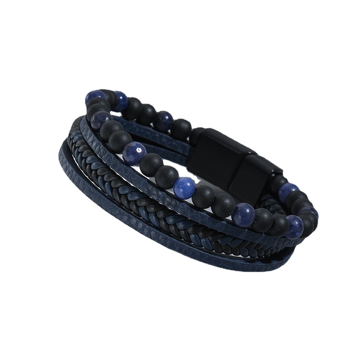 Men's Handmade Weaving Natural Obsidian Beaded Bracelets