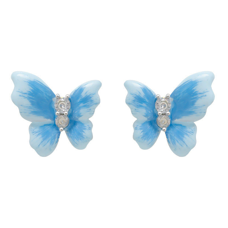 Needle Blue Butterfly Drop Oil Diamond Artistic Temperamental Affordable Earrings