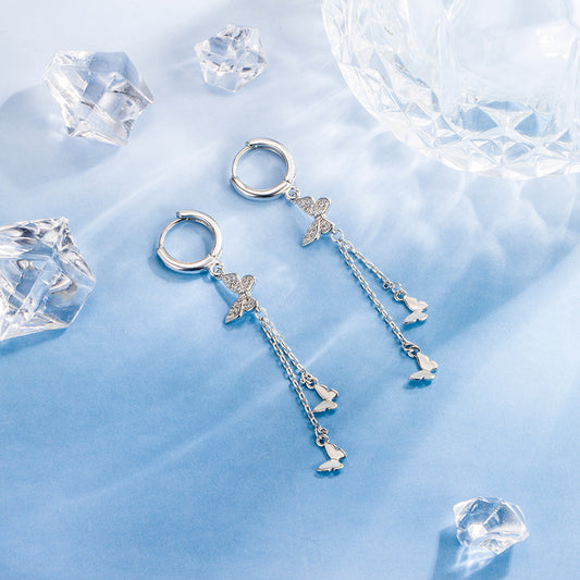 Women's Rhinestone Butterfly Tassel Summer Long Ear Buckle