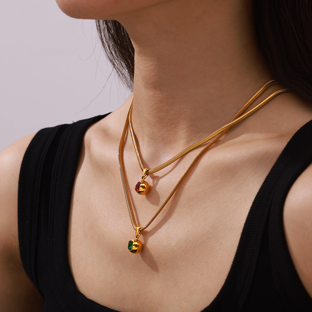 Zircon Titanium Steel Gold Plated Geometric Necklace