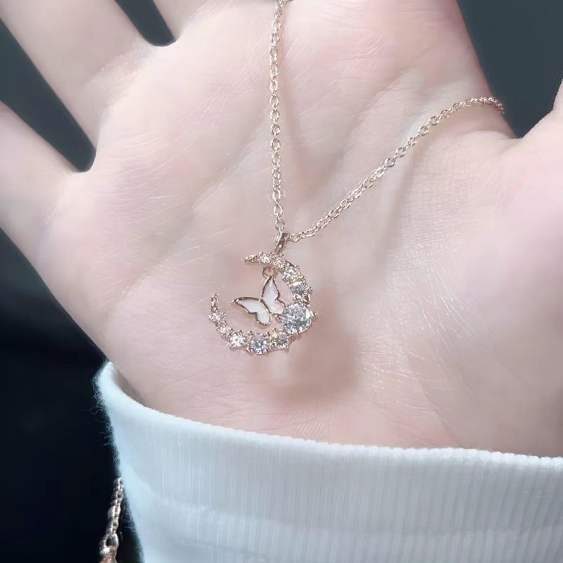 Moon Diamond Butterfly Snowflake Niche Temperament Necklace