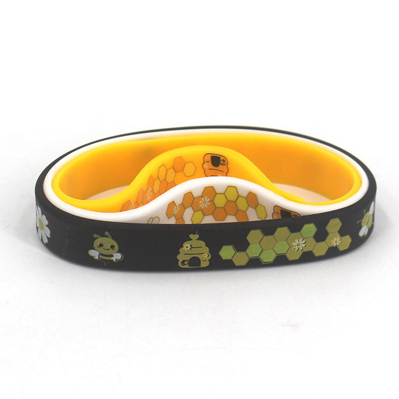 Bee Honeycomb Color Printing Cute Cartoon Style Pattern Elastic Bracelets