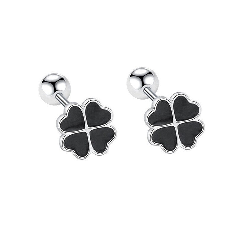 Epoxy Black Clover Screw Ear Hot Style Stud Earrings