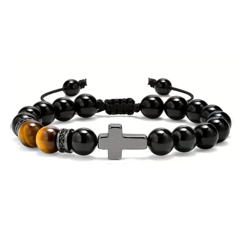 Men's Cross Frosted Tigereye Gift Beaded Bracelets