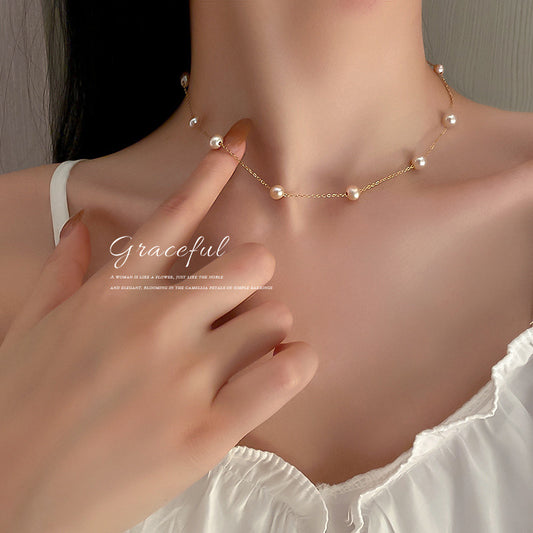 Women's Trendy Freshwater Pearl Clavicle Chain Neck Necklaces