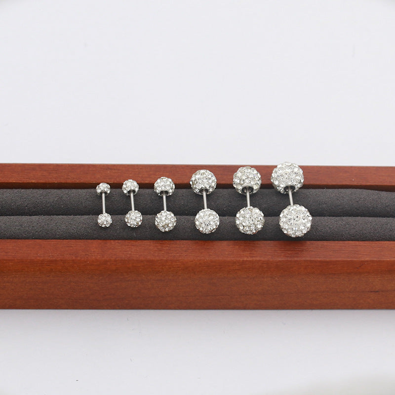 Steel Double-headed Thread Full Diamond Piercing Elegant Stud Earrings