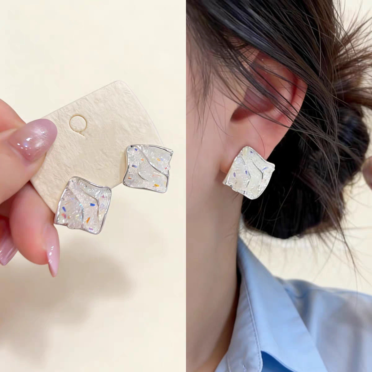 Rhombus Color Stripes Zircon Female High Sense Earrings