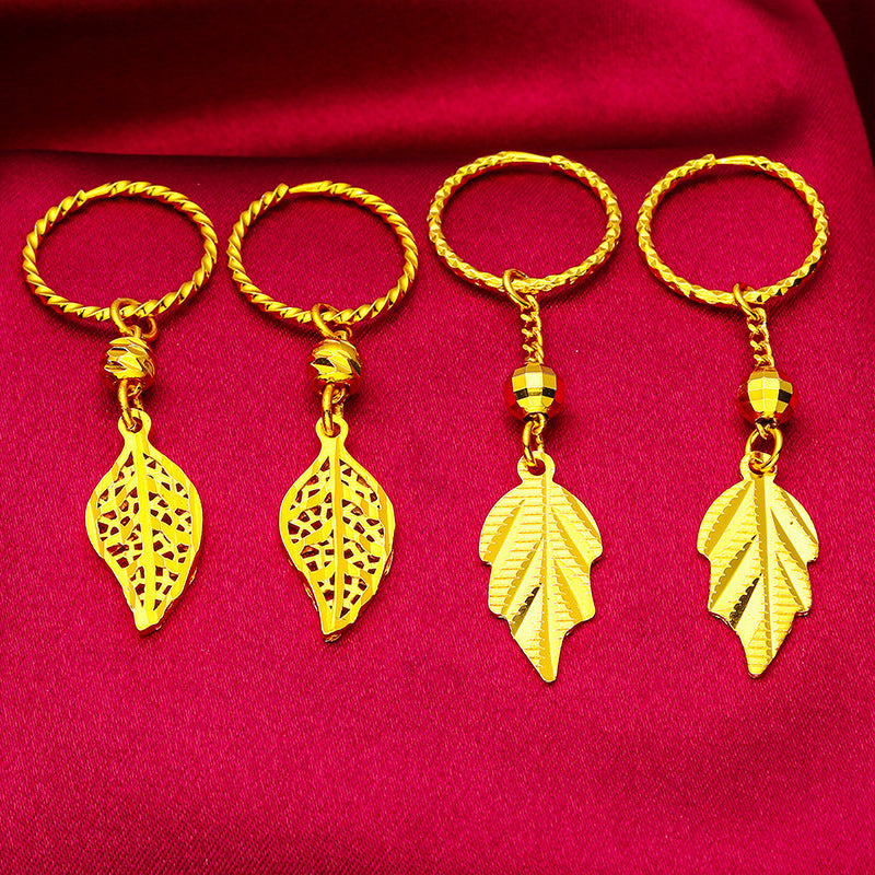 Twist Leaf-shaped Ear Vietnam Placer Gold Maple Leaf Earrings