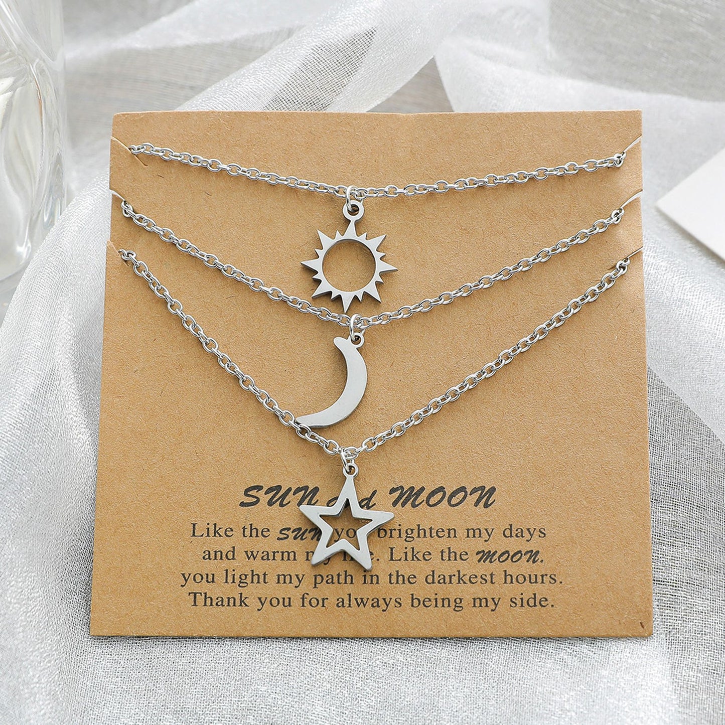 Stainless Steel Sun Moon Star Clavicle Necklaces