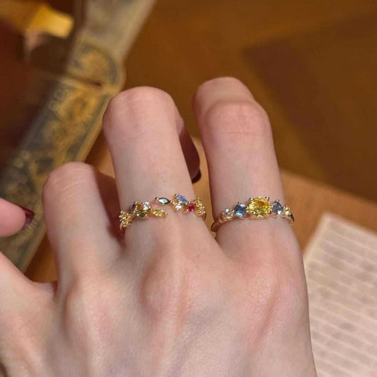 Color Zircon Design Light Luxury High Sense Party Index Finger Rings