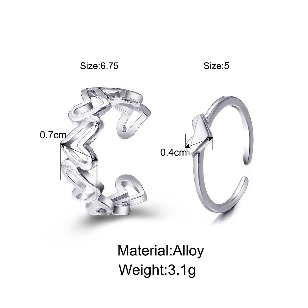 Hollow Heart Set Creative Elegant Niche Style Rings