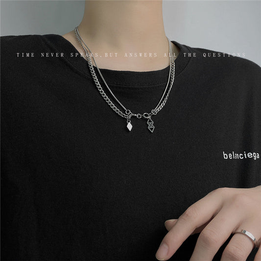 Men's Popular Design Stitching Cold Style Double Layer Necklaces