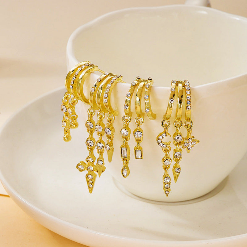 Irregular Tassel Niche Personality Design Diamond Light Earrings