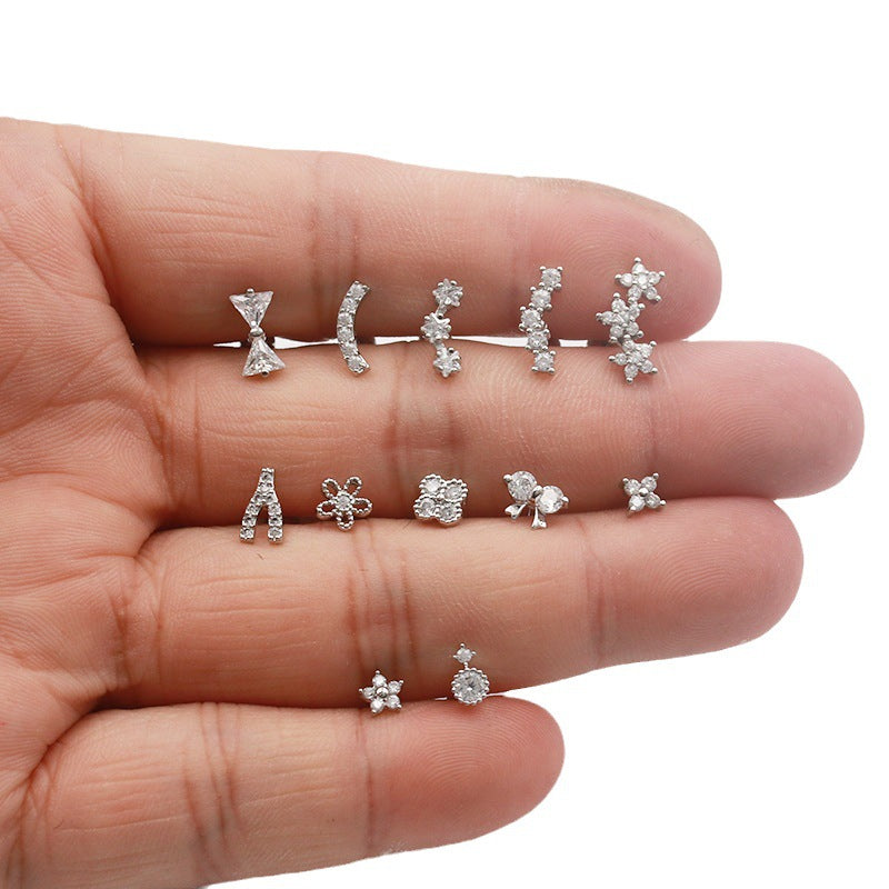 Bow Five-pointed Star Multi Thread Button Thin Needle Female Small Stud Earrings