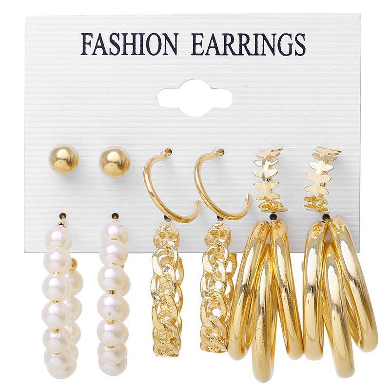 Women's Inlaid Pearl Creative French Retro Gold Ear Stud Earrings
