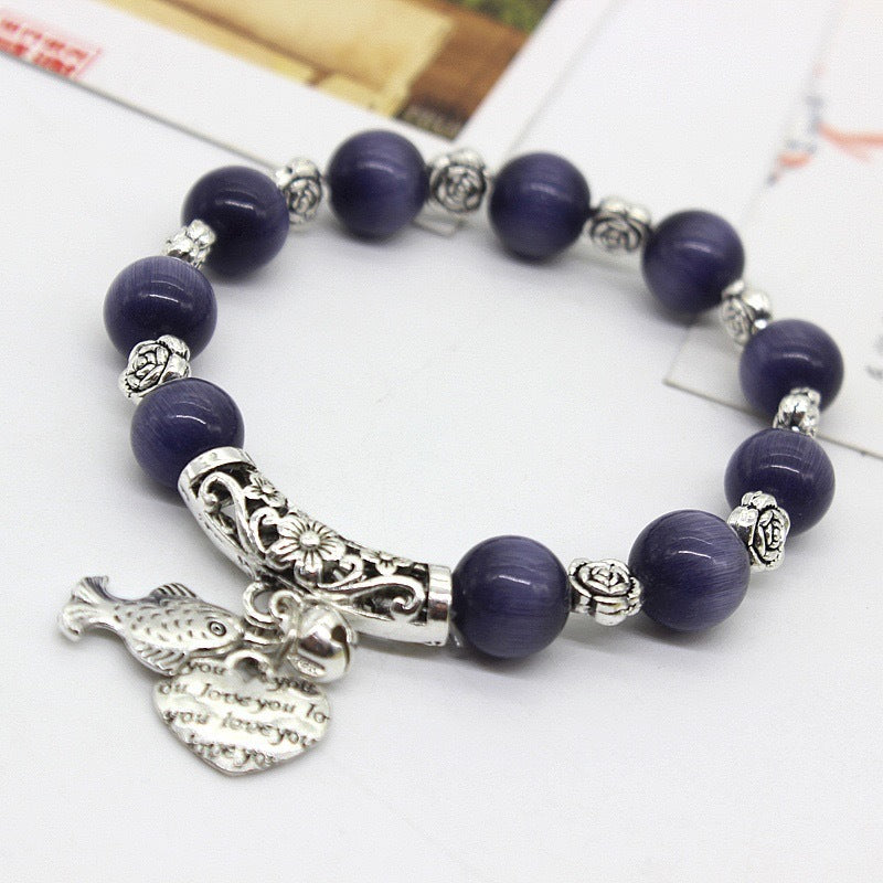 Women's Sier Hand Ethnic Style Handmade Beaded Opal String Bracelet