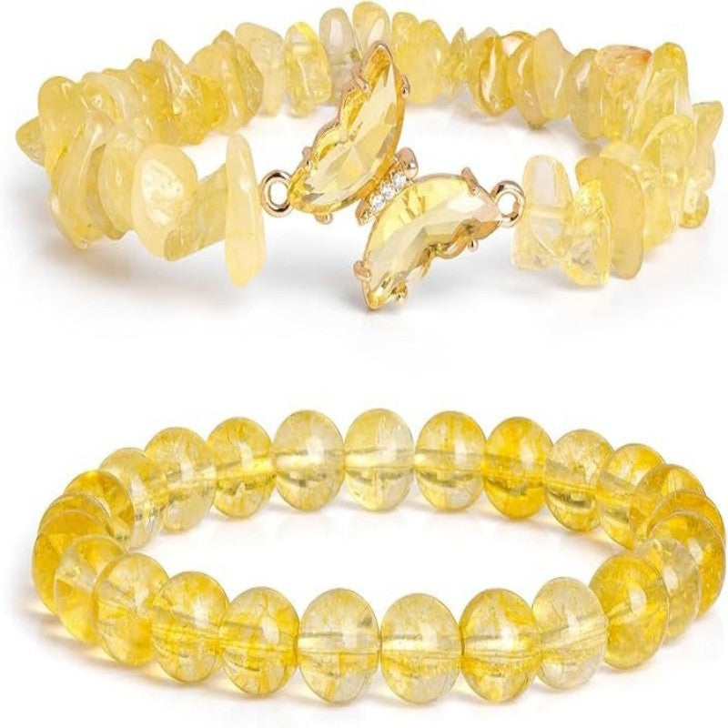 Women's Natural Stone Butterfly Elastic Beaded Bracelet