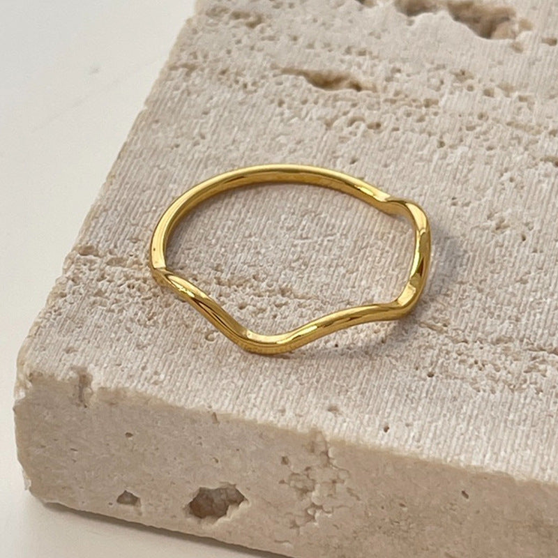 Simple Wave Curve Twin Fine Gold Little Finger Knuckle Titanium Bracelets