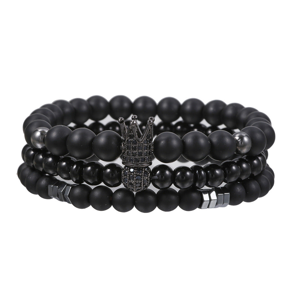 Men's Haematite Cross Beaded White Volcanic Stone Bracelets