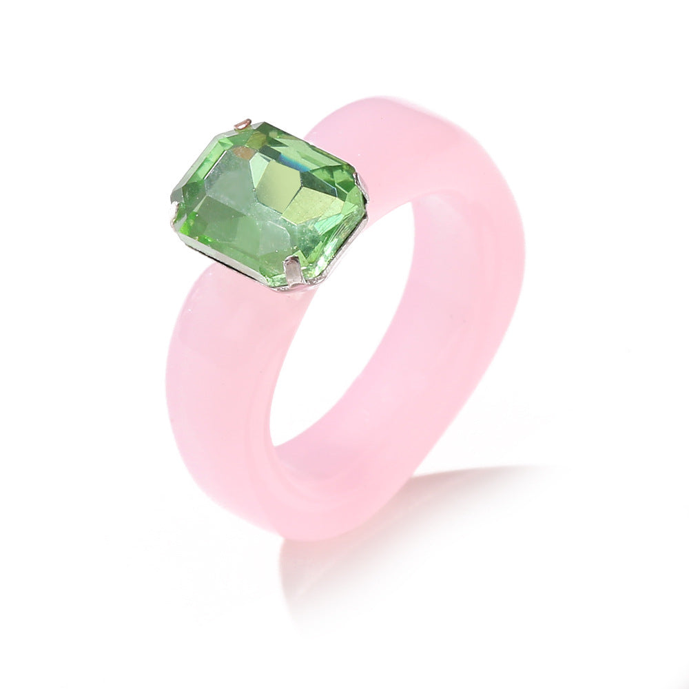 Colorful Transparent Resin Simple Inlaid Jewel Princess Pink Gem Rings