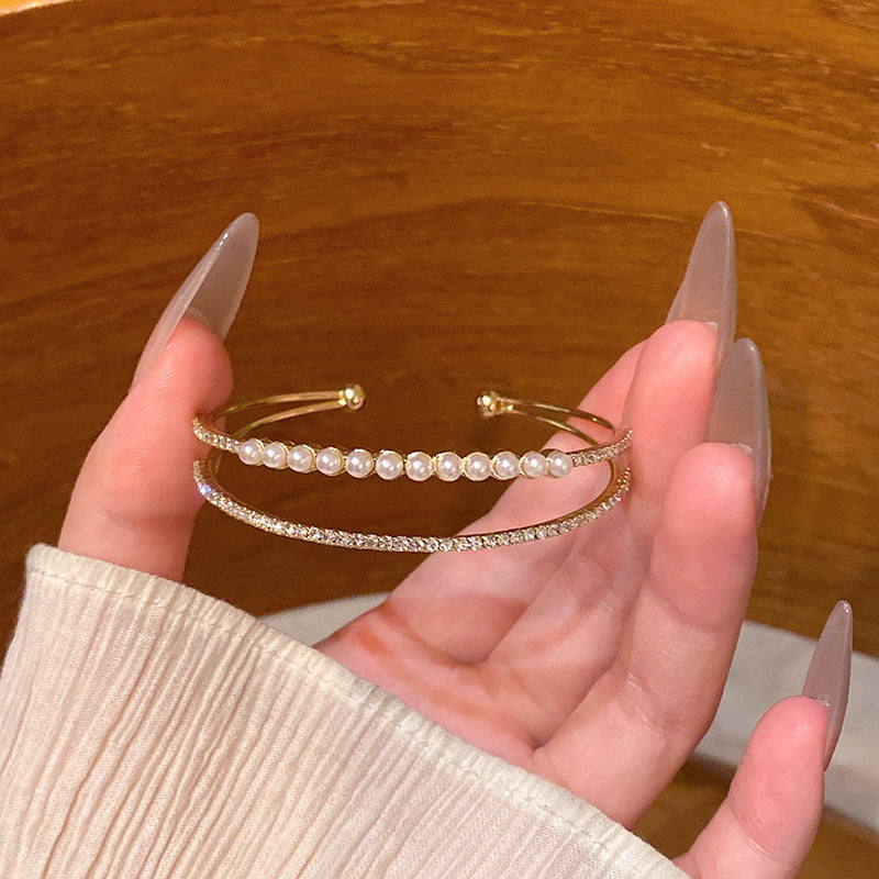 Zircon Titanium Steel Female Light Luxury Minority High-grade Pull Adjustable Bracelet