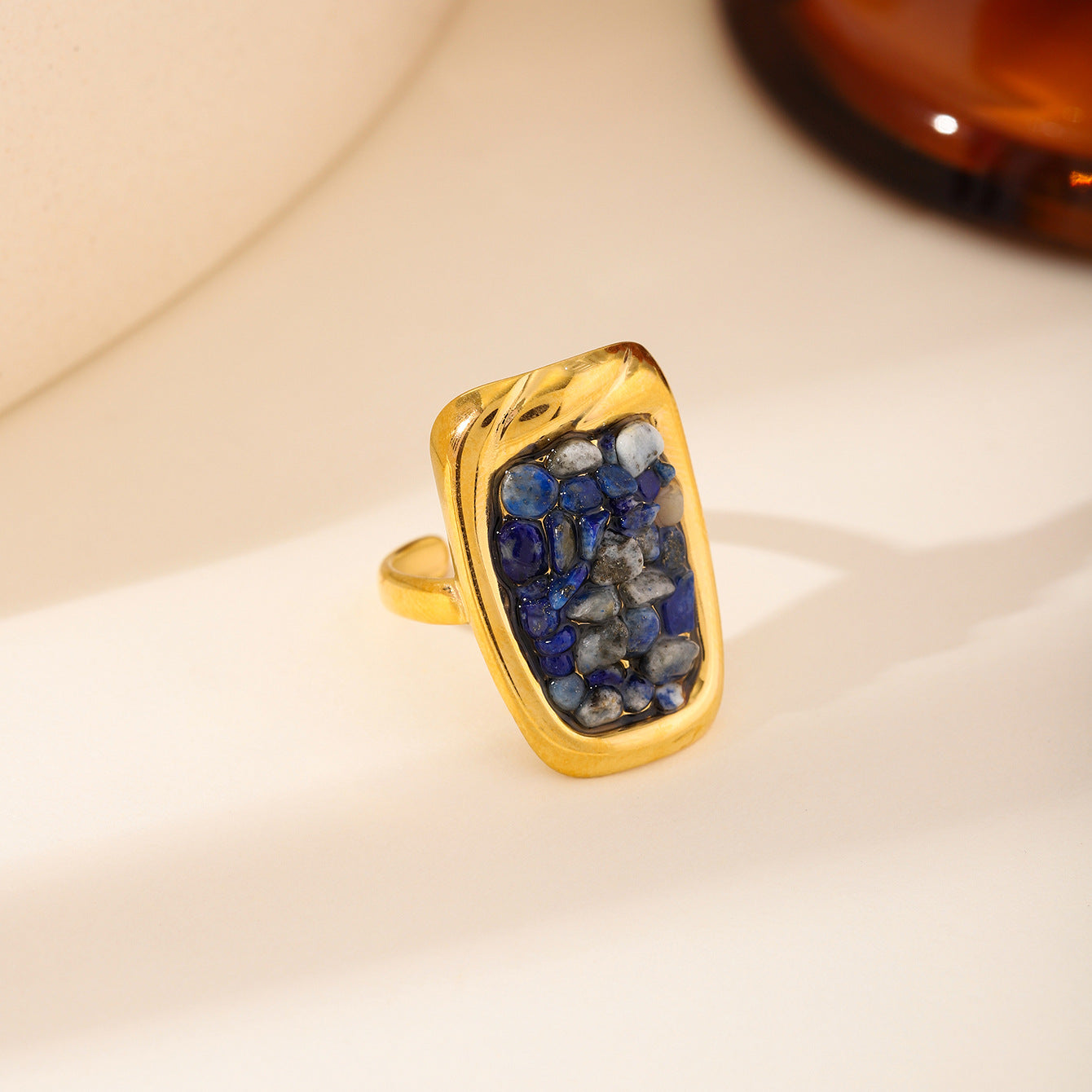 Stone Geometric Stainless Steel Gold Plated Simple Ring